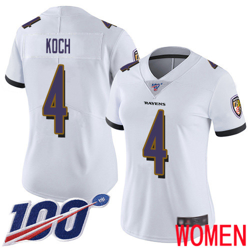 Baltimore Ravens Limited White Women Sam Koch Road Jersey NFL Football 4 100th Season Vapor Untouchable